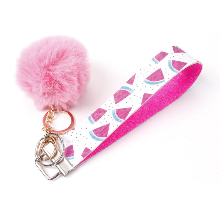Wholesale 10pcs PU Leather Fur Ball Keychain